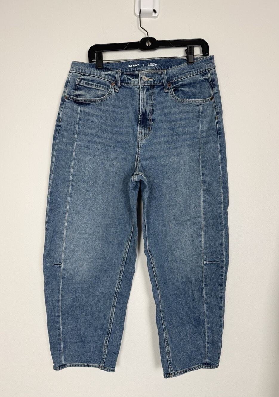 Barrel Leg Jeans Blue Denim Women’s 12 Stretch High-Rise Old Navy
